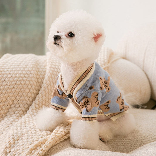 Dog Striped Knitted Sweater Cardigan Clothing - Pets Crazy Shops