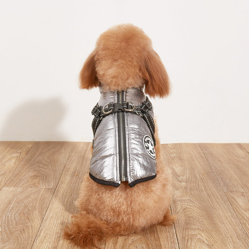 Pet Warm Dog Cotton-padded Clothes Fleece-lined Thickened Reflective Gallus - Pets Crazy Shops