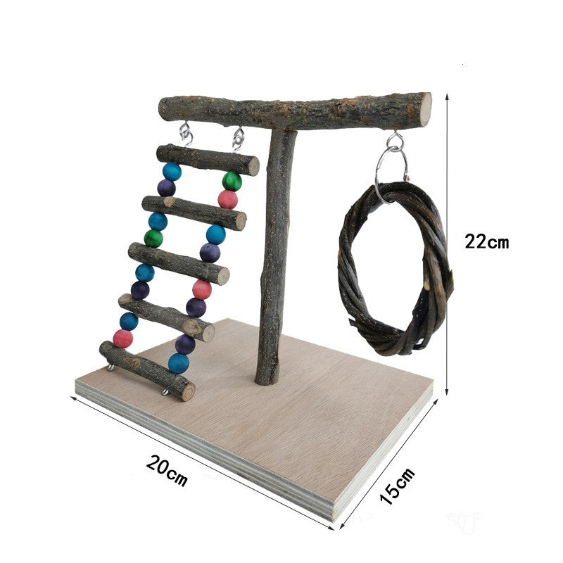 Solid Wood Parrot Station Frame Training Bird Shelf Parrot Toys - Pets Crazy Shops