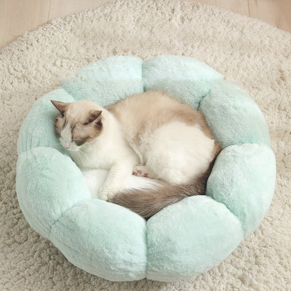 Autumn Winter Plus Velvet Thick Round Flower Cat Litter Kennel - Pets Crazy Shops