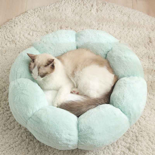 Autumn Winter Plus Velvet Thick Round Flower Cat Litter Kennel  -  - Pets Crazy Shops -