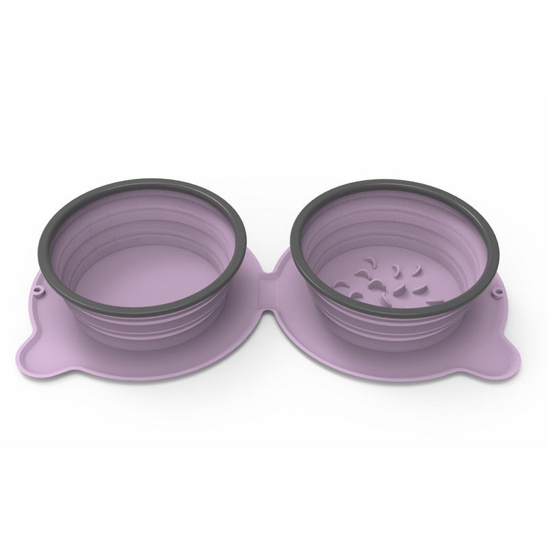 Portable Silicone Double Dog Food Bowls Foldable Non-Slip Cat Bowl Pet Travel Anti-Choking Feeding Bowl Outdoor - Pets Crazy Shops