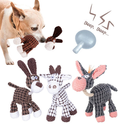 Pet Toy Donkey Shape Corduroy Chew Toy For Dogs Puppy Squeaker Squeaky Plush Bone Molar Dog Toy Pet Training Dog - Pets Crazy Shops
