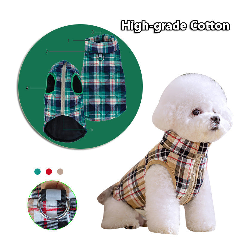 Winter Pet Dog Clothes Heavy Cotton Pet Clothes Jacket Plaid Zipper Down Jacket Pets Supplies - Pets Crazy Shops