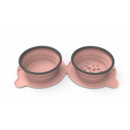 Portable Silicone Double Dog Food Bowls Foldable Non-Slip Cat Bowl Pet Travel Anti-Choking Feeding Bowl Outdoor - Pets Crazy Shops