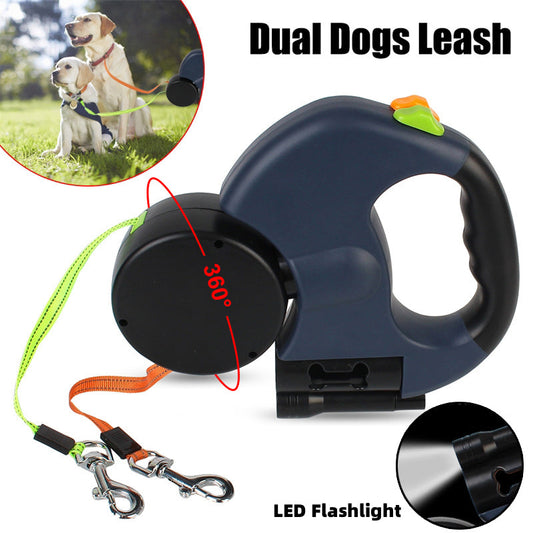 Retractable Dog Leash For Small Dogs Reflective Dual Pet Leash Lead 360 Swivel No Double Dog Walking Leash With Lights Pet Products - Pets Crazy Shops