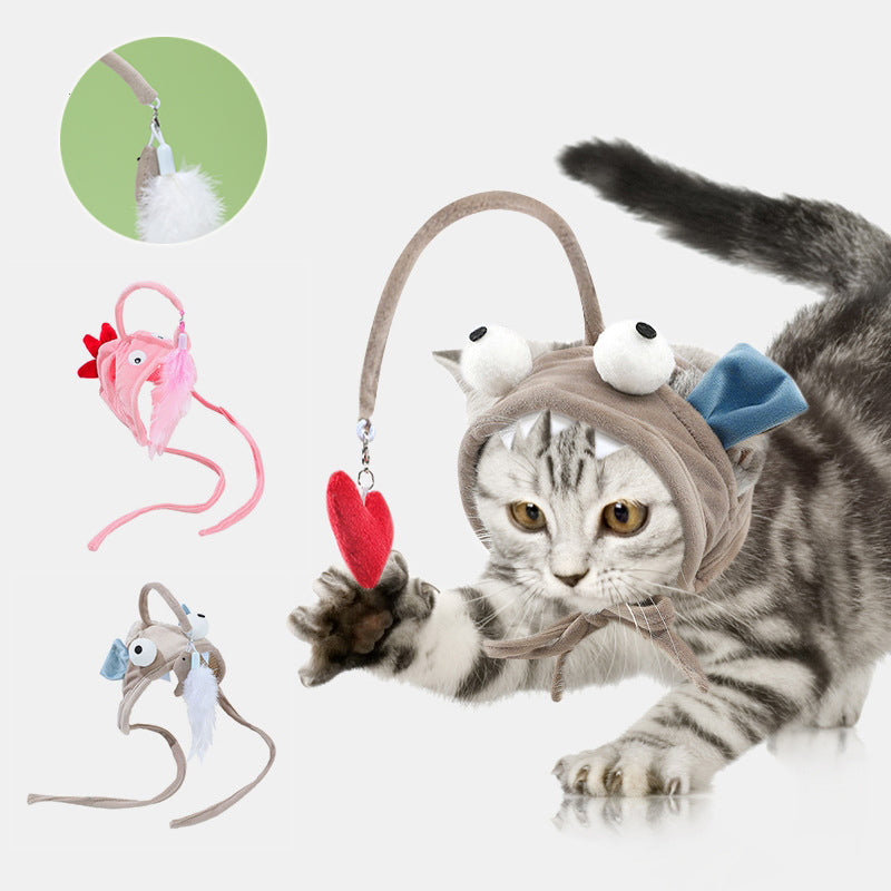 New Head Wearing Feather Funny Cat Stick Funny Cat Toy Stick Gray Big Eye Pet Toys Pet Products - Pets Crazy Shops
