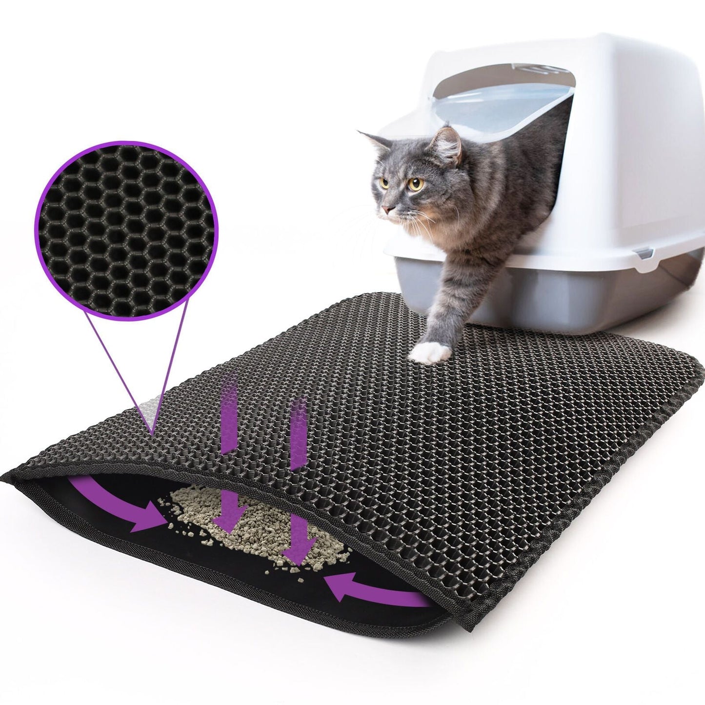 Kitty Cat Litter Mat Trapping Honeycomb Double Layer Design Waterproof Double Layer EVA Cat Litter Pad Waterproof Non-slip Sand Basin Filter Kitten Dog Washable Mattress - Pets Crazy Shops