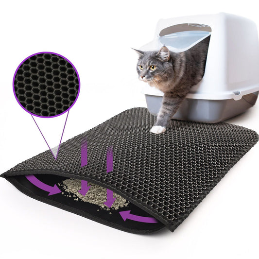 Kitty Cat Litter Mat Trapping Honeycomb Double Layer Design Waterproof Double Layer EVA Cat Litter Pad Waterproof Non-slip Sand Basin Filter Kitten Dog Washable Mattress - Pets Crazy Shops