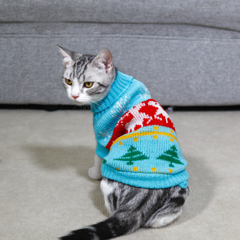 Dog Cat Sweater Pet Christmas Knitting High Collar Clothes - Pets Crazy Shops