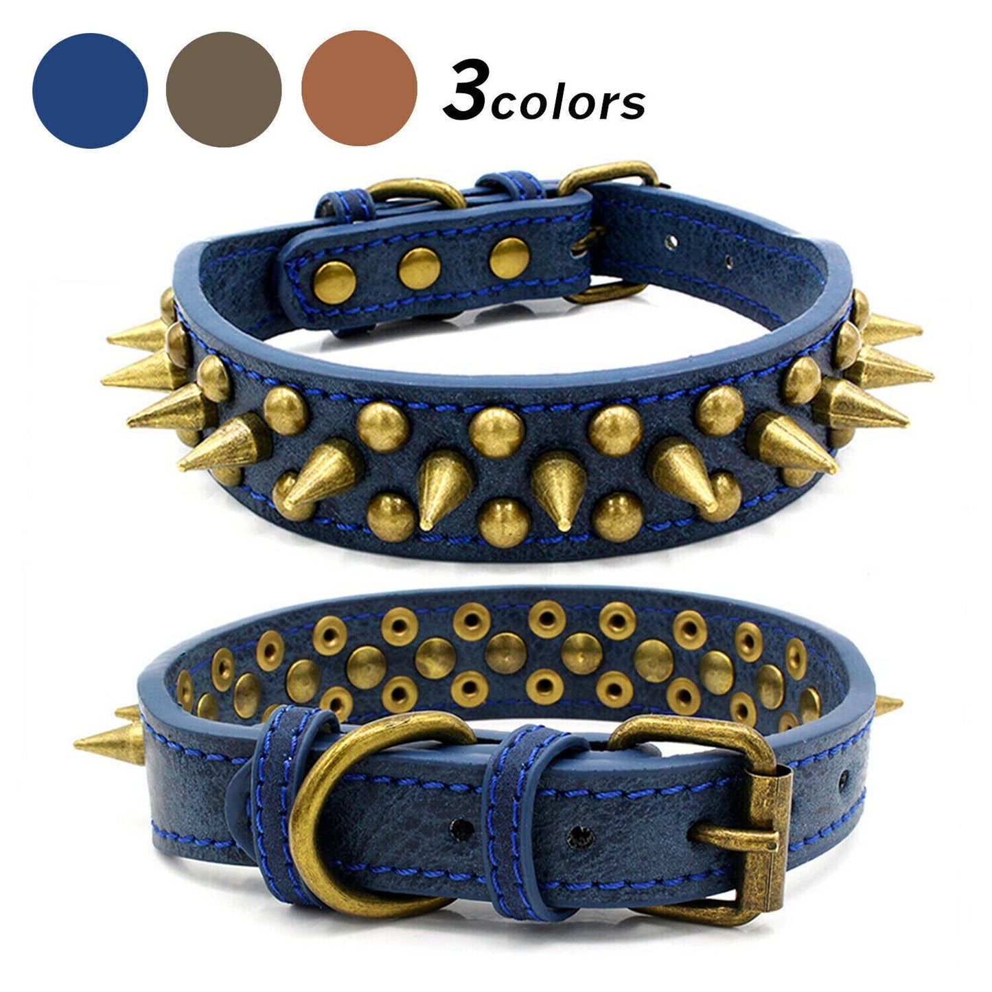 Retro Studded Spiked Rivet Large Dog Pet Leather Collar Pit Bull S-XL - Pets Crazy Shops