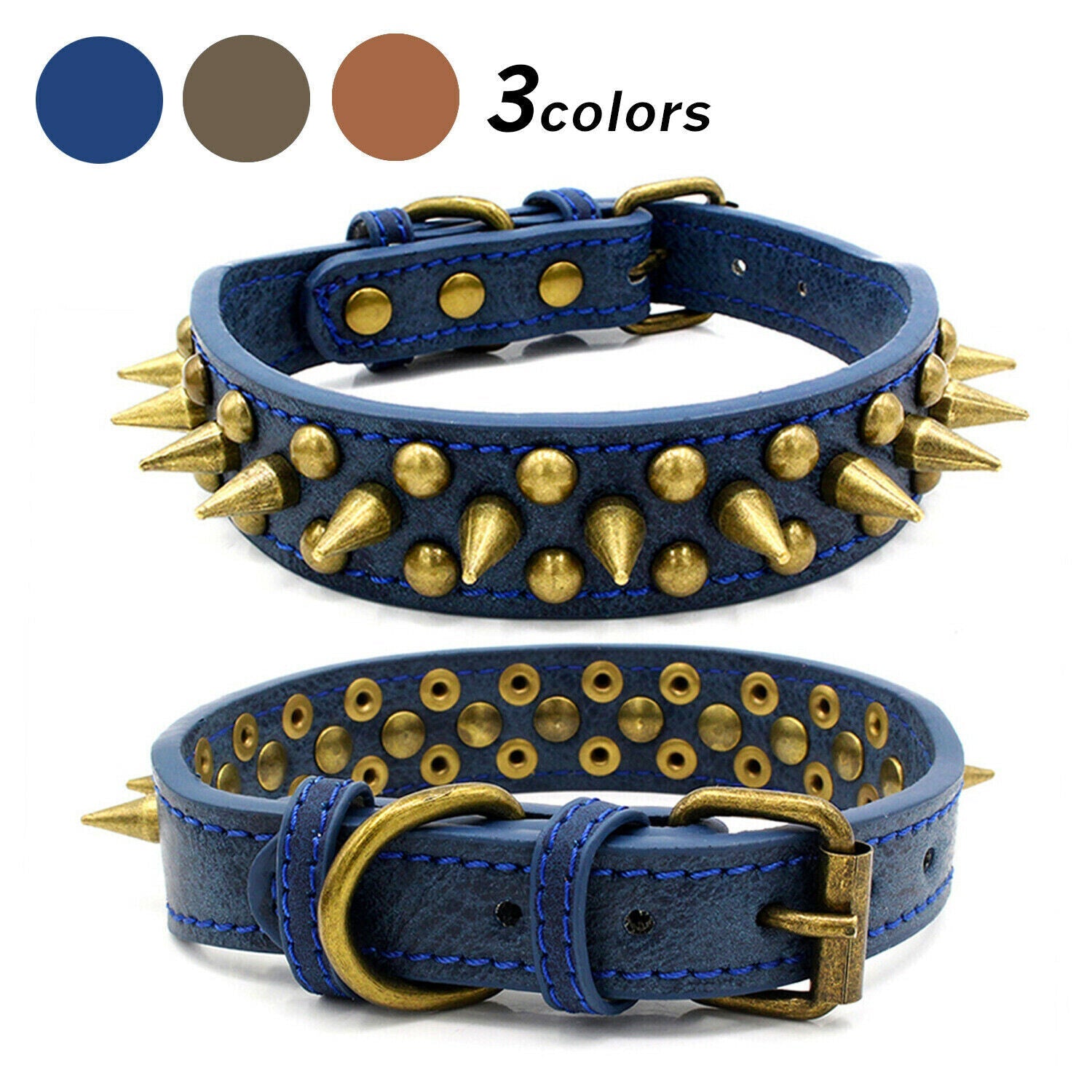 Retro Studded Spiked Rivet Large Dog Pet Leather Collar Pit Bull S-XL - Pets Crazy Shops