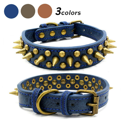Retro Studded Spiked Rivet Large Dog Pet Leather Collar Pit Bull S-XL - Pets Crazy Shops