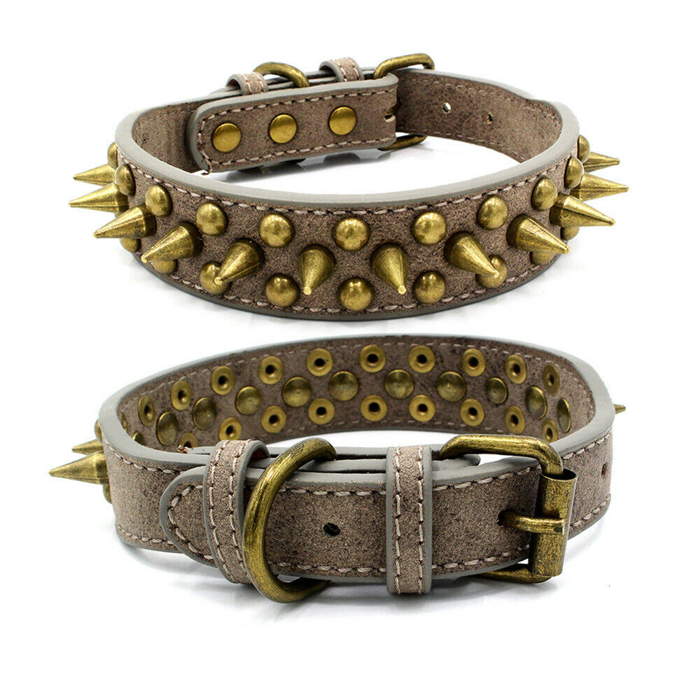 Retro Studded Spiked Rivet Large Dog Pet Leather Collar Pit Bull S-XL - Pets Crazy Shops