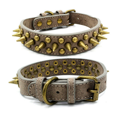 Retro Studded Spiked Rivet Large Dog Pet Leather Collar Pit Bull S-XL - Pets Crazy Shops
