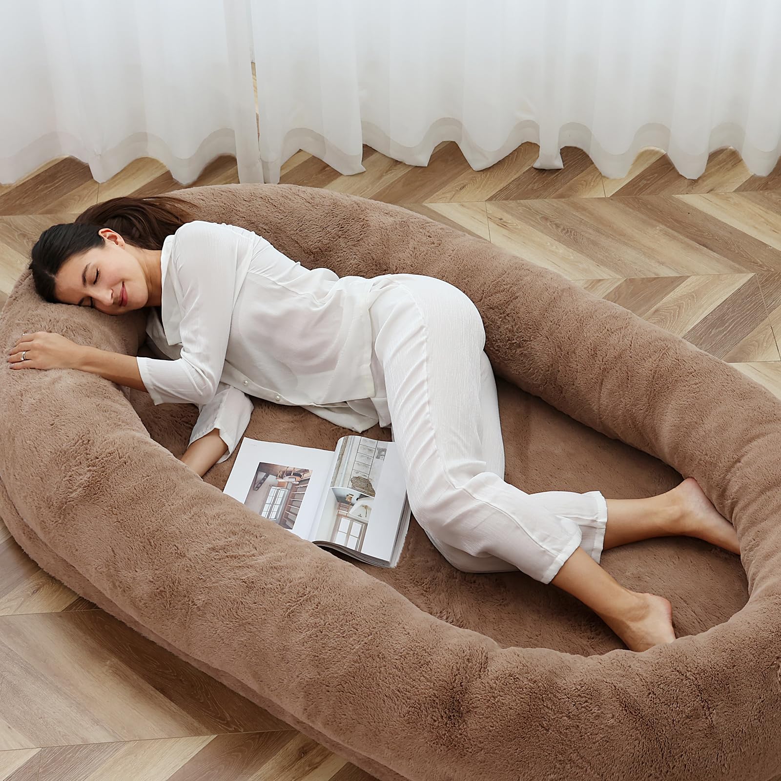 Dog Beds For Humans Size Fits You And Pets Washable Faux Fur Human Dog Bed For People Doze Off Napping Orthopedic Dog Bed - Pets Crazy Shops