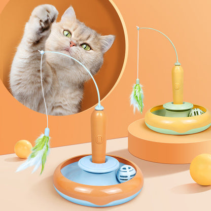 2 In 1 Pet Cat Toy With Feather For Self-play Cat Turntable Pets Supplies Cat Toy Toys Cats Items Products - Pets Crazy Shops