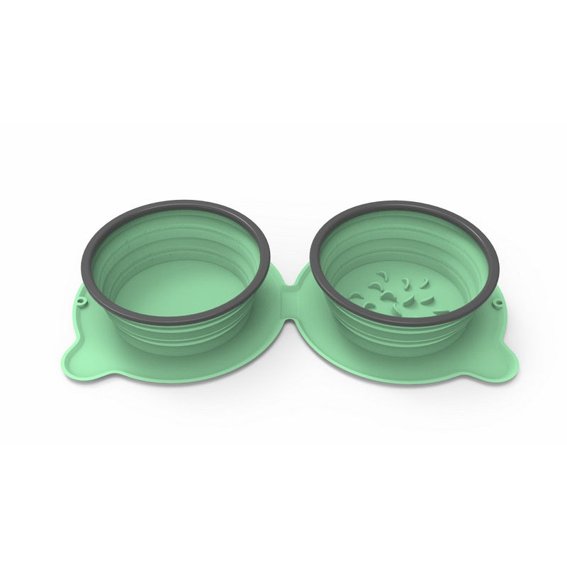 Portable Silicone Double Dog Food Bowls Foldable Non-Slip Cat Bowl Pet Travel Anti-Choking Feeding Bowl Outdoor - Pets Crazy Shops