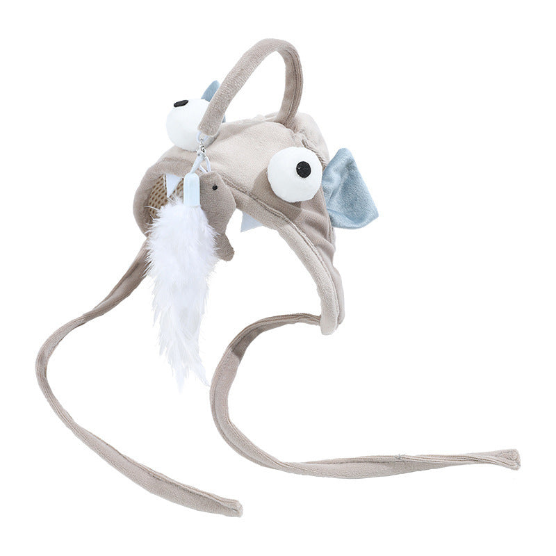 New Head Wearing Feather Funny Cat Stick Funny Cat Toy Stick Gray Big Eye Pet Toys Pet Products - Pets Crazy Shops