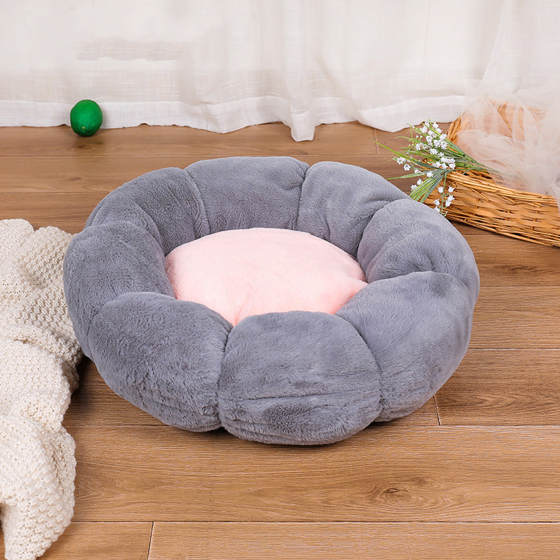 Autumn Winter Plus Velvet Thick Round Flower Cat Litter Kennel - Pets Crazy Shops