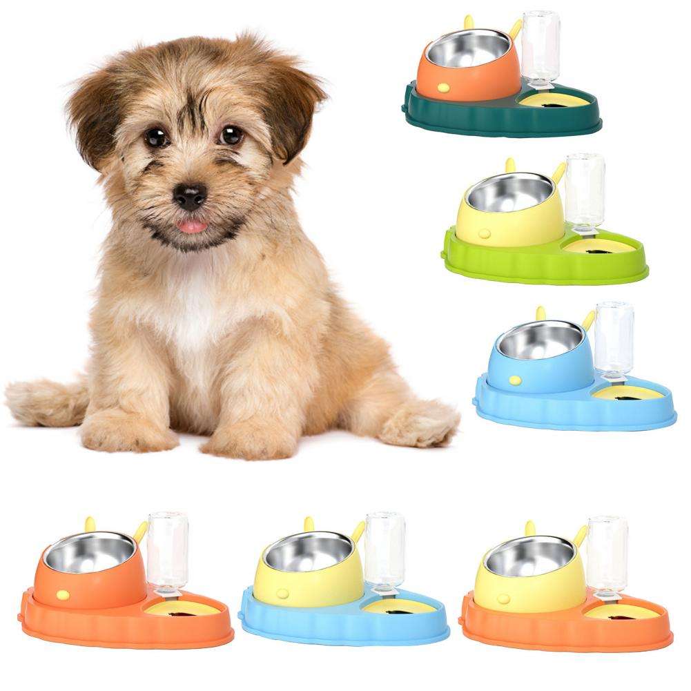 Double Bowl Stainless Steel Carrots Antiskid Pet Feeding Tool Tilt Design Carrot Appearance Dog Bowl For Indoor Pets Products - Pets Crazy Shops