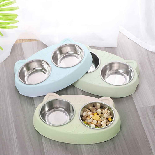 Dog Bowls Double Dog Water And Food Bowls Stainless Steel Bowls With Non-Slip Resin Station, Pet Feeder Bowls For Puppy Medium Dogs Cats  -  - Pets Crazy Shops -