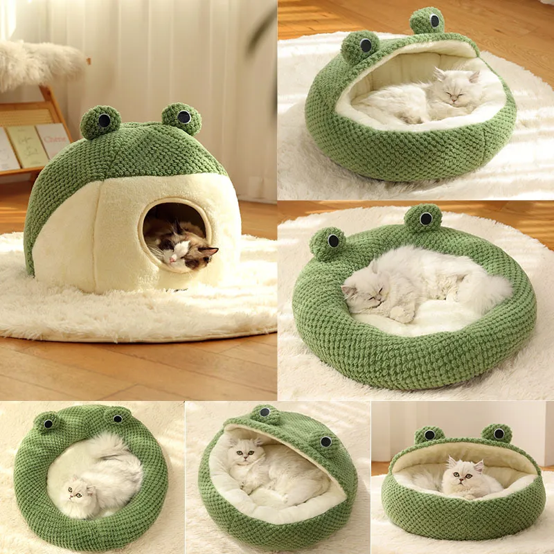 Pet Cat Dog Nest Little Frog Series Warm Plush Mat Autumn Winter Pet House Full Package Nest For Small Cats Dogs Within 5KG - Pets Crazy Shops