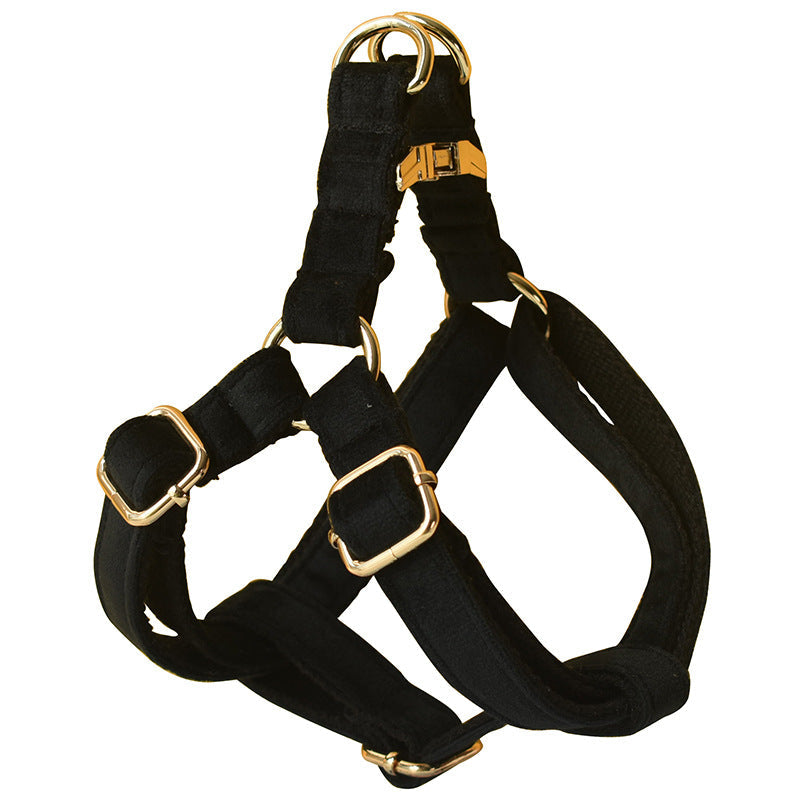 Black Flannel Gold Buckle Dog Harness Pet Supplies Pet Chest Harness - Pets Crazy Shops