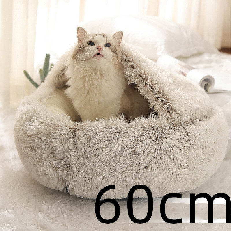 2 In 1 Dog And Cat Bed Pet Winter Bed Round Plush Warm Bed House Soft Long Plush Pets Bed - Pets Crazy Shops