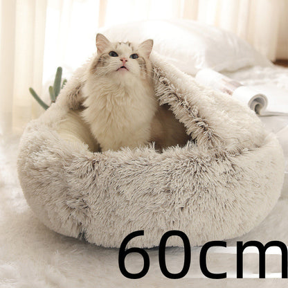 2 In 1 Dog And Cat Bed Pet Winter Bed Round Plush Warm Bed House Soft Long Plush Pets Bed - Pets Crazy Shops