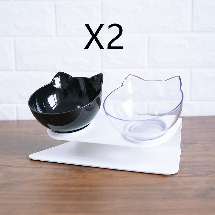 Non Slip Double Cat Bowl With Raised Stand Pet Food Cat Feeder Protect Cervical Vertebra Dog Bowl Transparent Pet Products - Pets Crazy Shops