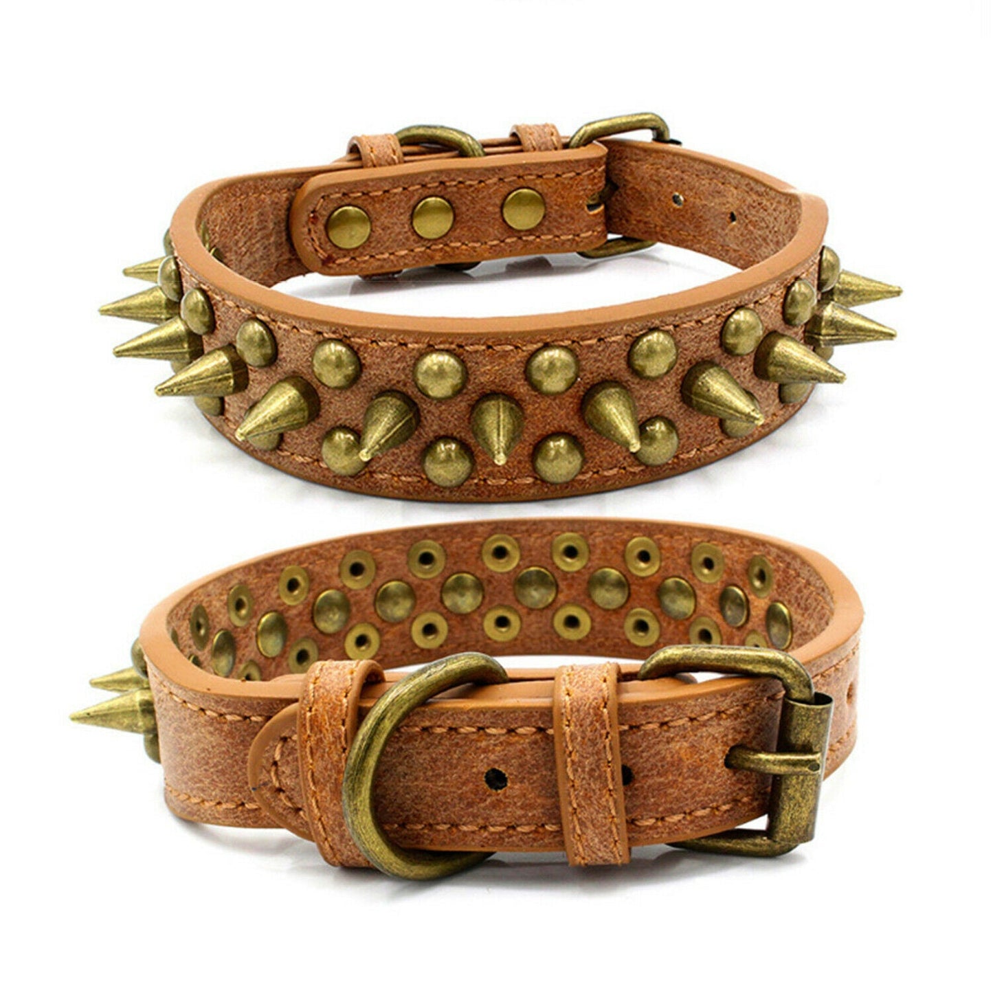 Retro Studded Spiked Rivet Large Dog Pet Leather Collar Pit Bull S-XL - Pets Crazy Shops
