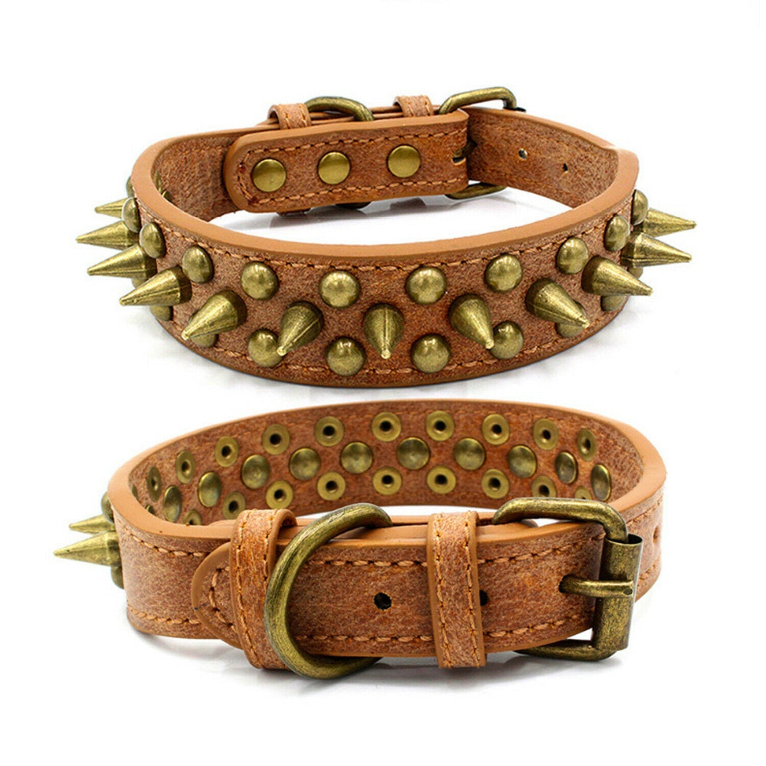 Retro Studded Spiked Rivet Large Dog Pet Leather Collar Pit Bull S-XL - Pets Crazy Shops