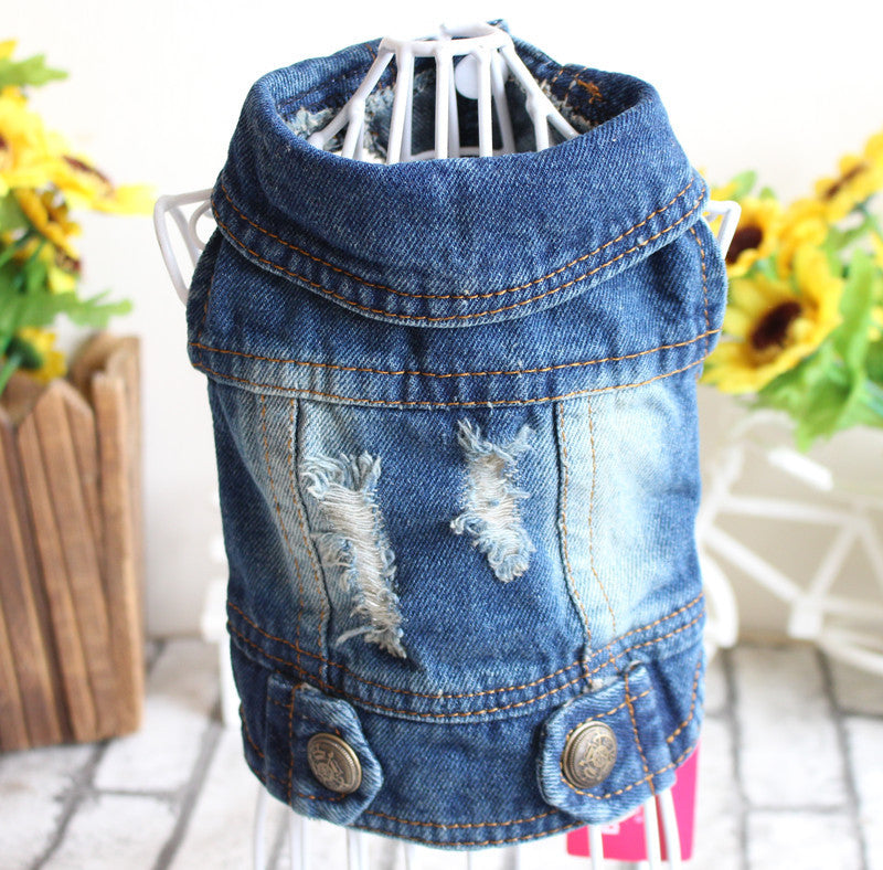 Designer Dog Clothes Small Dog Denim Jacket Coat Cat Costume Puppy Jeans Vest Spring Clothing - Pets Crazy Shops