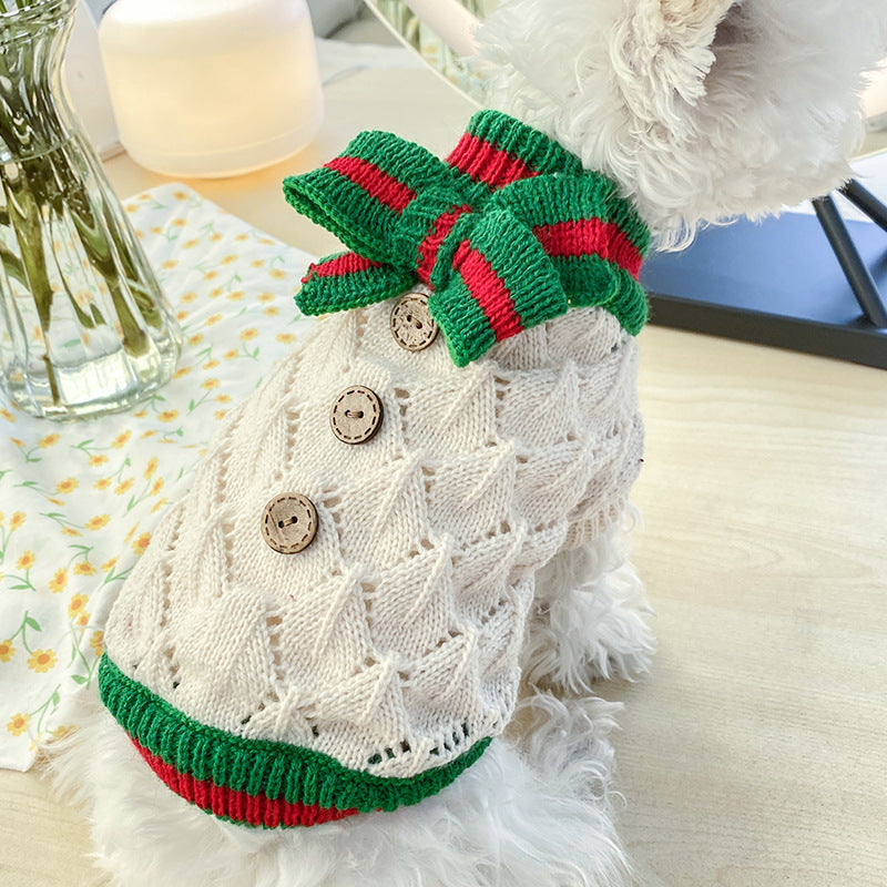 Bowknot Dog Clothes Cat Costume Hollow Knit Dog Sweater - Pets Crazy Shops