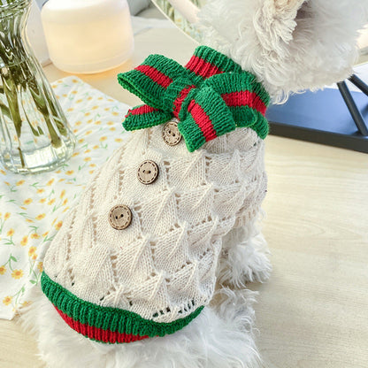 Bowknot Dog Clothes Cat Costume Hollow Knit Dog Sweater - Pets Crazy Shops