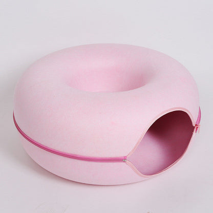 Four Seasons Available Cat Nest Round Woolen Felt Pet Dual-use Cat Nest Tunnel Interactive Training Toy Grey Felt Cat Nest - Pets Crazy Shops