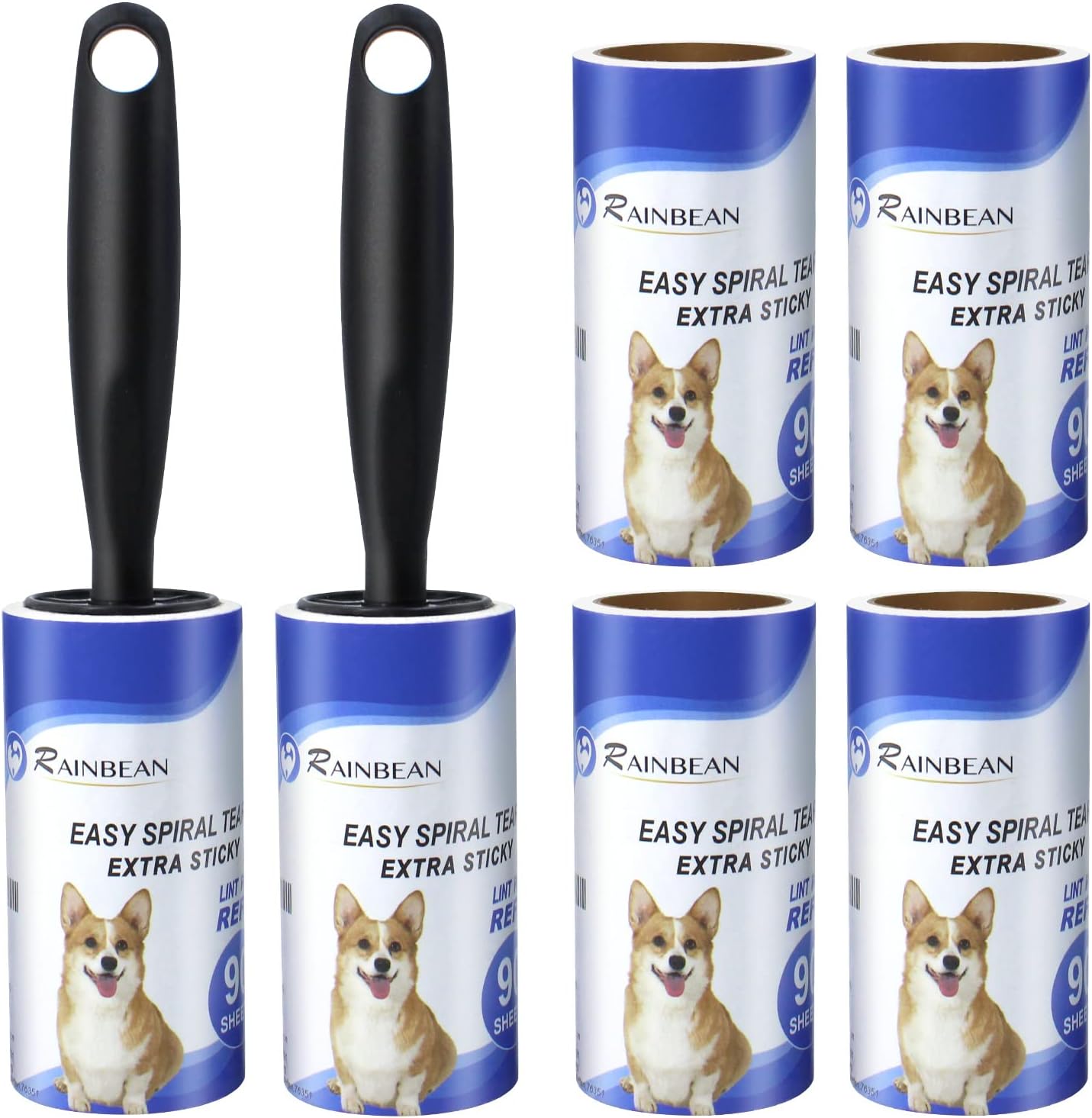 RAINBEAN Lint Rollers For Pet Hair Extra Sticky, 540 Sheets 6 Refills Lint Roller With 2 Upgrade Handles, Portable Lint Remover Brush Pet Hair Remover For Dog Cat Hair Removal, Clothes, Furniture - Pets Crazy Shops