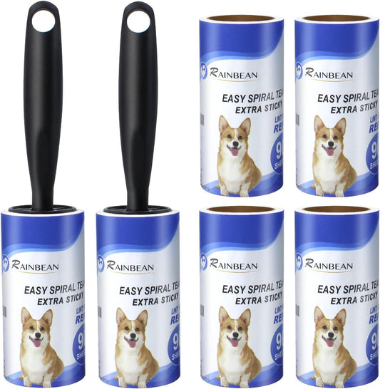 RAINBEAN Lint Rollers For Pet Hair Extra Sticky, 540 Sheets 6 Refills Lint Roller With 2 Upgrade Handles, Portable Lint Remover Brush Pet Hair Remover For Dog Cat Hair Removal, Clothes, Furniture - Pets Crazy Shops