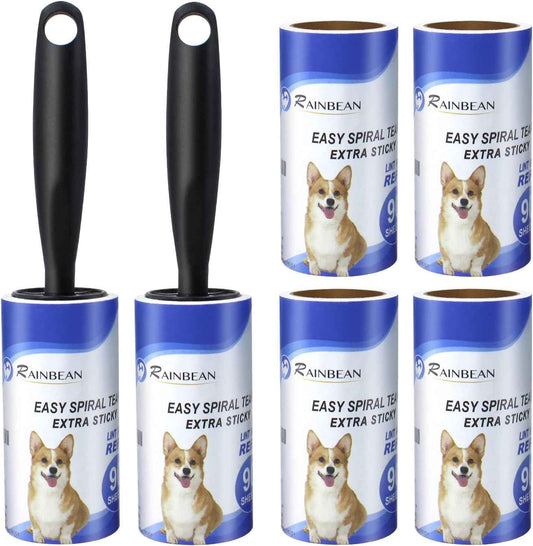 RAINBEAN Lint Rollers For Pet Hair Extra Sticky, 540 Sheets 6 Refills Lint Roller With 2 Upgrade Handles, Portable Lint Remover Brush Pet Hair Remover For Dog Cat Hair Removal, Clothes, Furniture  -  - Pets Crazy Shops -
