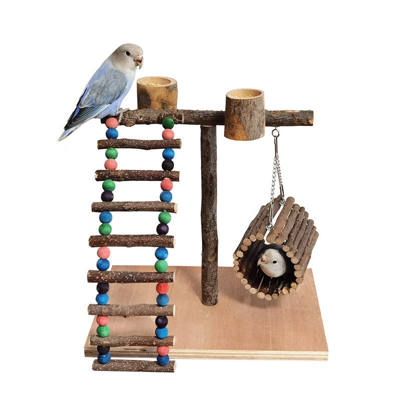 Solid Wood Parrot Station Frame Training Bird Shelf Parrot Toys - Pets Crazy Shops