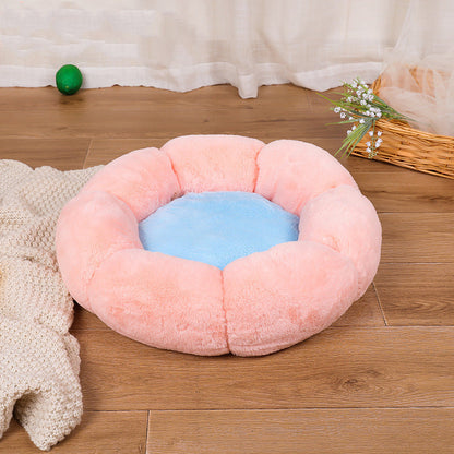Autumn Winter Plus Velvet Thick Round Flower Cat Litter Kennel - Pets Crazy Shops