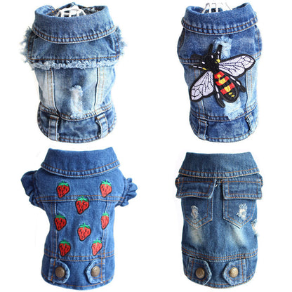 Designer Dog Clothes Small Dog Denim Jacket Coat Cat Costume Puppy Jeans Vest Spring Clothing - Pets Crazy Shops