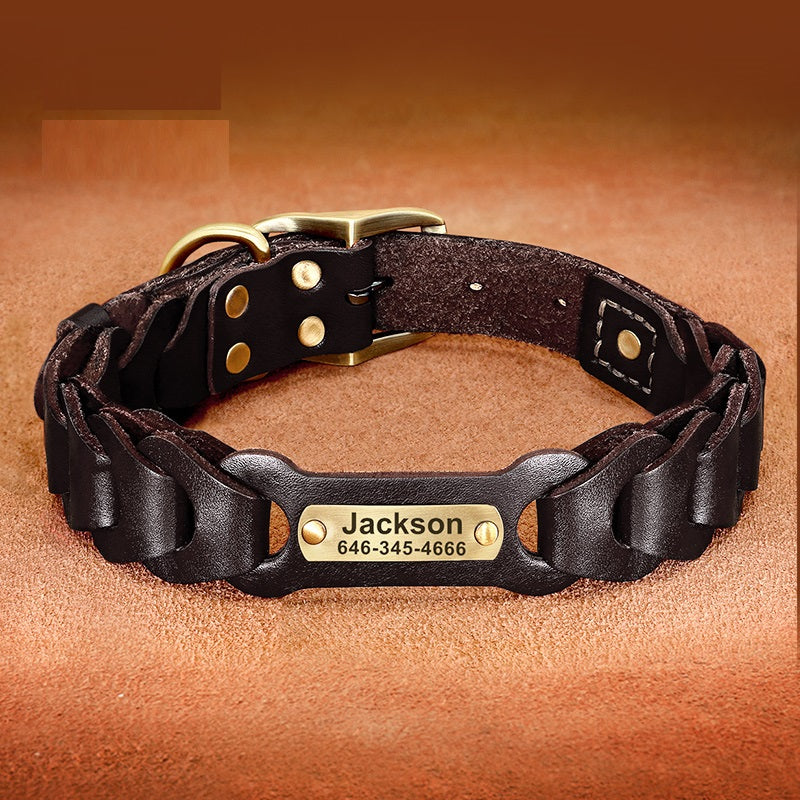 Dog Braided Leather Medium Large Dog Collar - Pets Crazy Shops