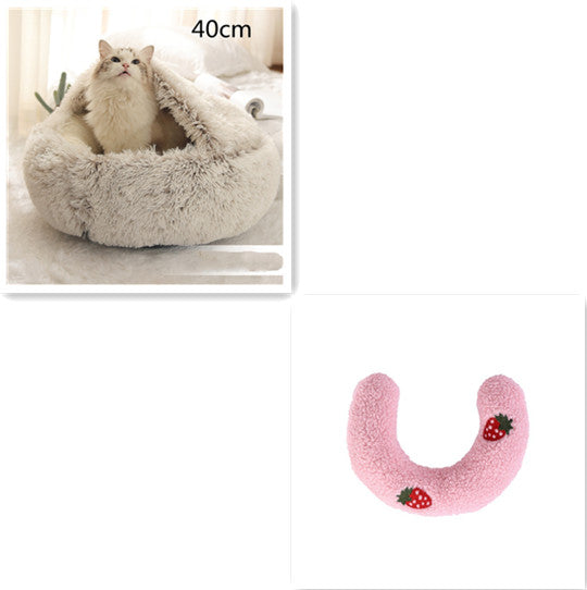 2 In 1 Dog And Cat Bed Pet Winter Bed Round Plush Warm Bed House Soft Long Plush Pets Bed - Pets Crazy Shops