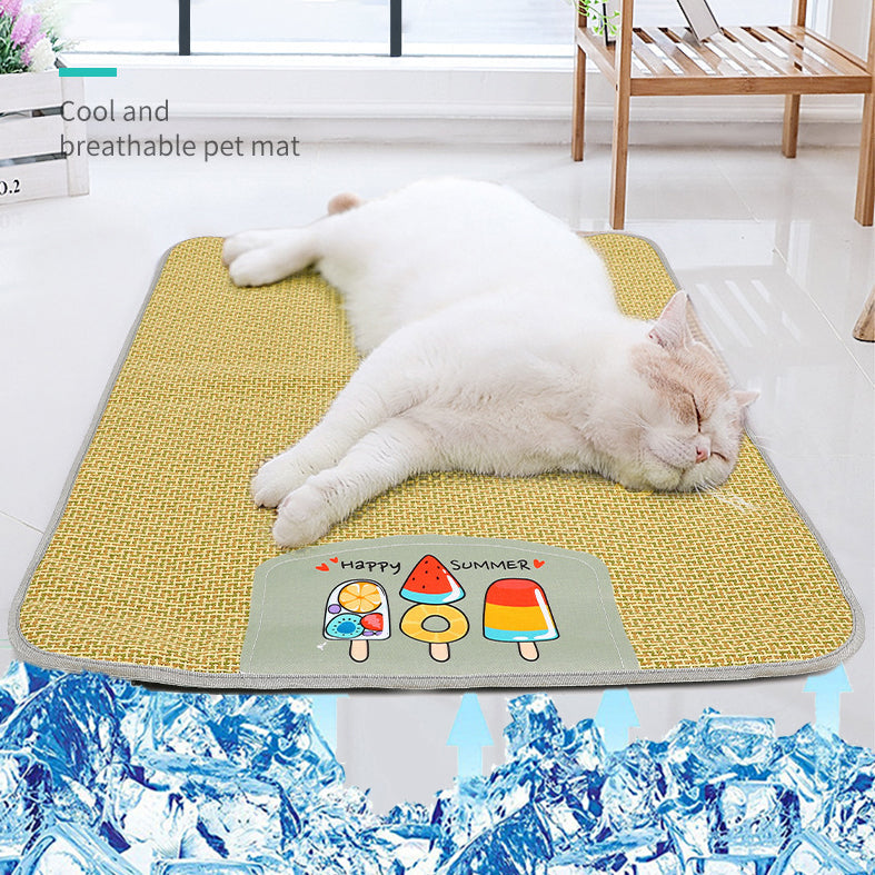Pet Mat Ice Cool Grass Mat Dog's Nest Tengzhu Cooling Summer Pet's Nest Cat Sleeping Mat Anti Scratch Dog Bed Anti Moisture Dogs Cats Supplies Summer Pet Products - Pets Crazy Shops